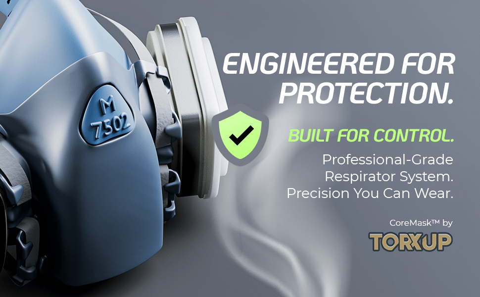A close-up of the CoreMask M 7502 professional-grade respirator, engineered for protection and built for user control.
