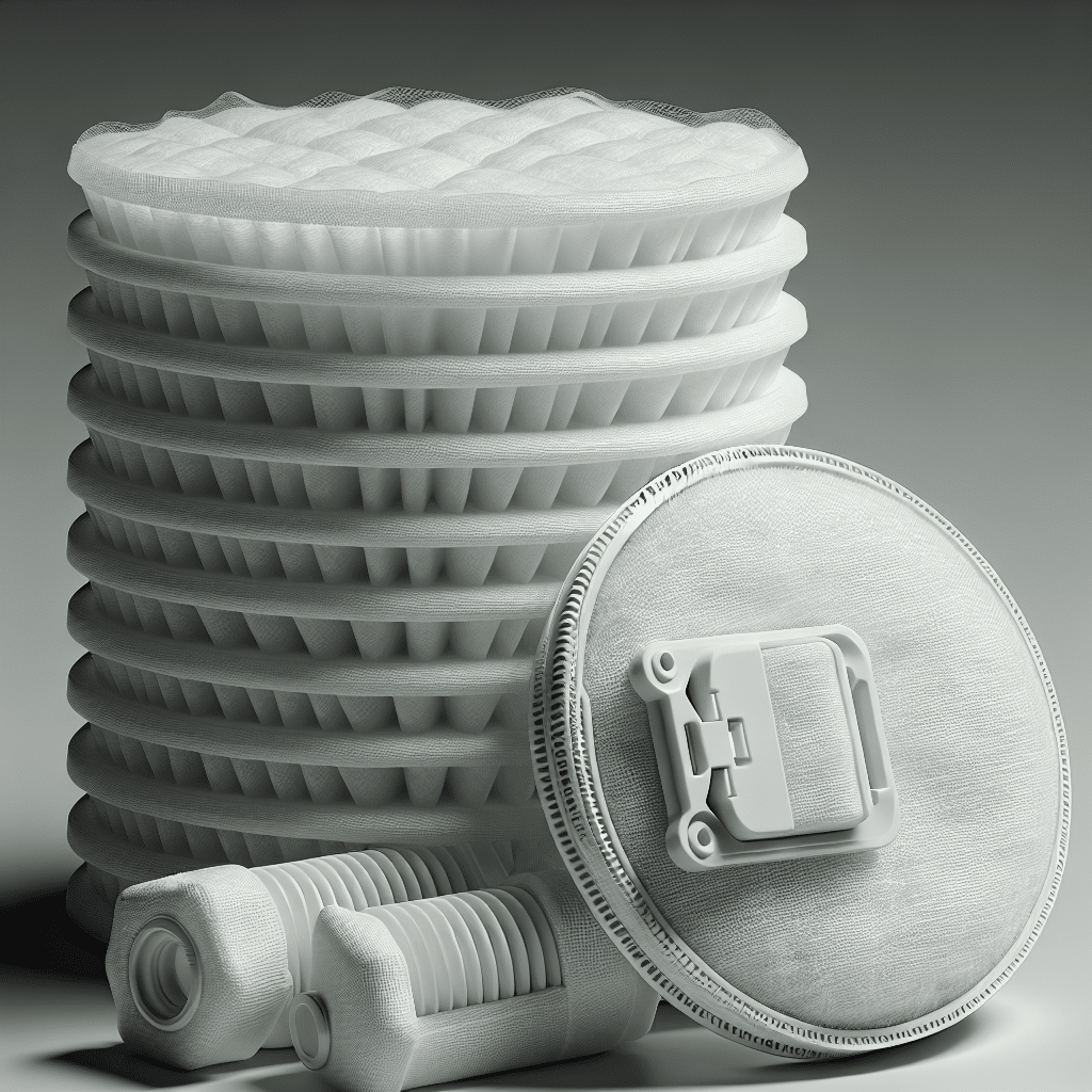 Stack of FlowCore filter pads placed beside a Torxup mask on a clean surface, highlighting filtration detail and subscription refill savings.