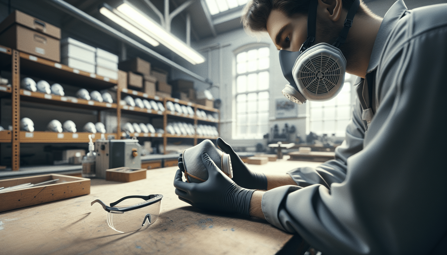Close-up of hands adjusting anti-fog mask near fog-free safety glasses, showing how CoreMask helps stop glasses fogging.