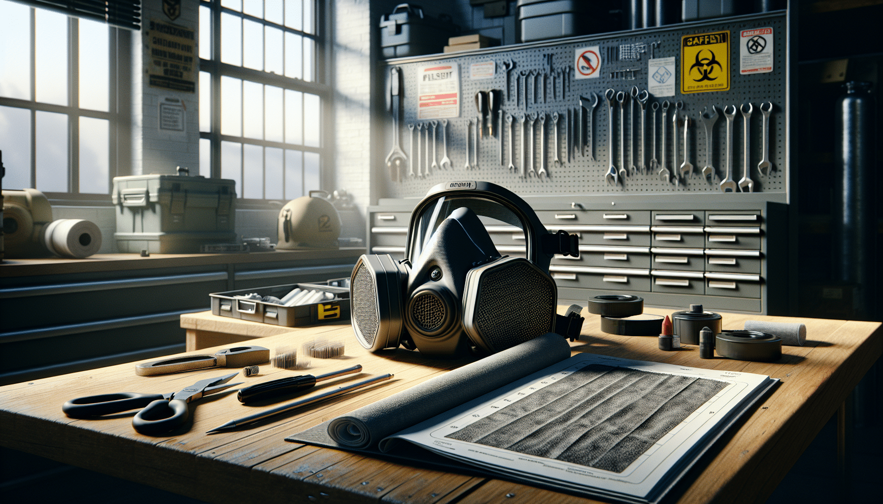 Activated carbon filter pad on respirator mask showcasing carbon pad effectiveness in a DIY environment.