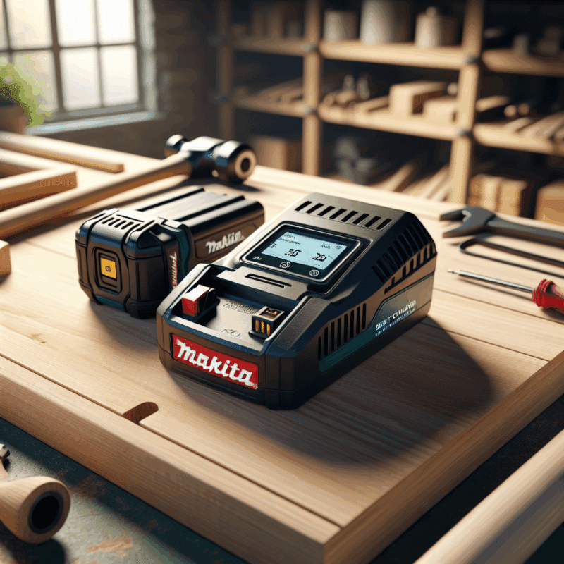 Makita-compatible charger and battery system on a clean bench shows smart charger benefits and battery health preservation.