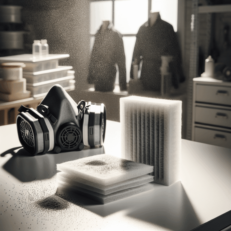 ProDefend carbon filter pads next to reusable mask on white workbench, showing texture and value for activated carbon pads price guide.