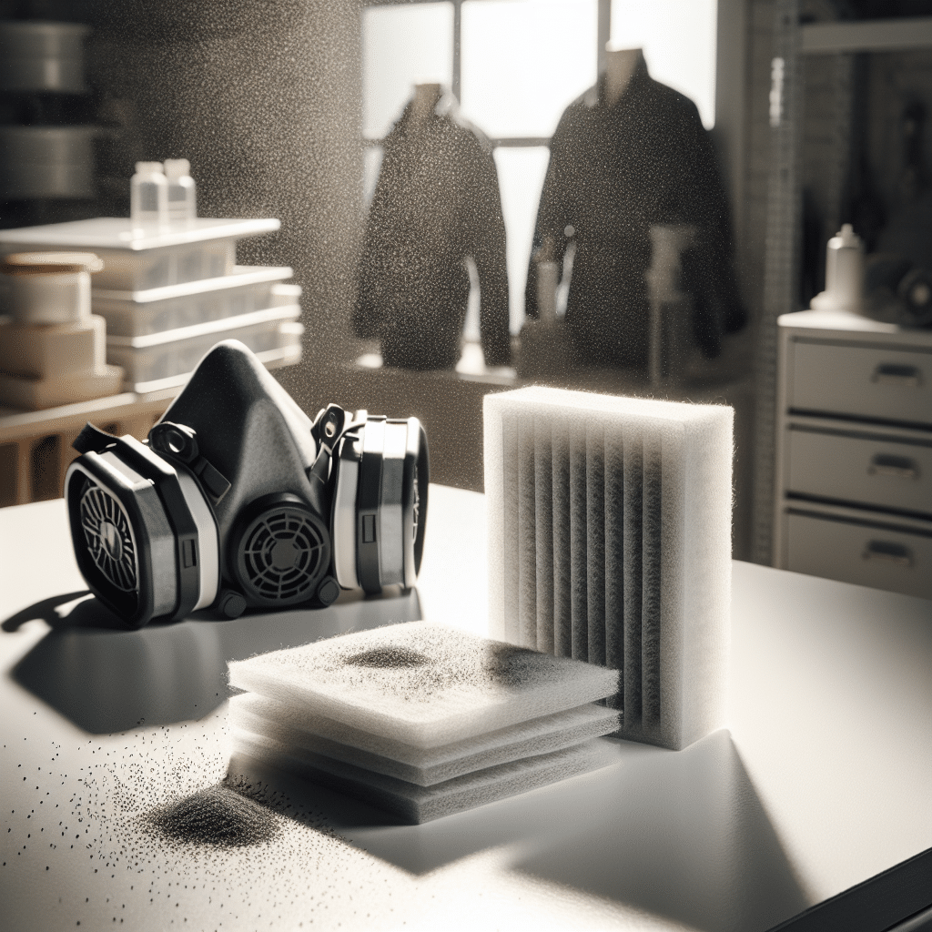 ProDefend carbon filter pads next to reusable mask on white workbench, showing texture and value for activated carbon pads price guide.