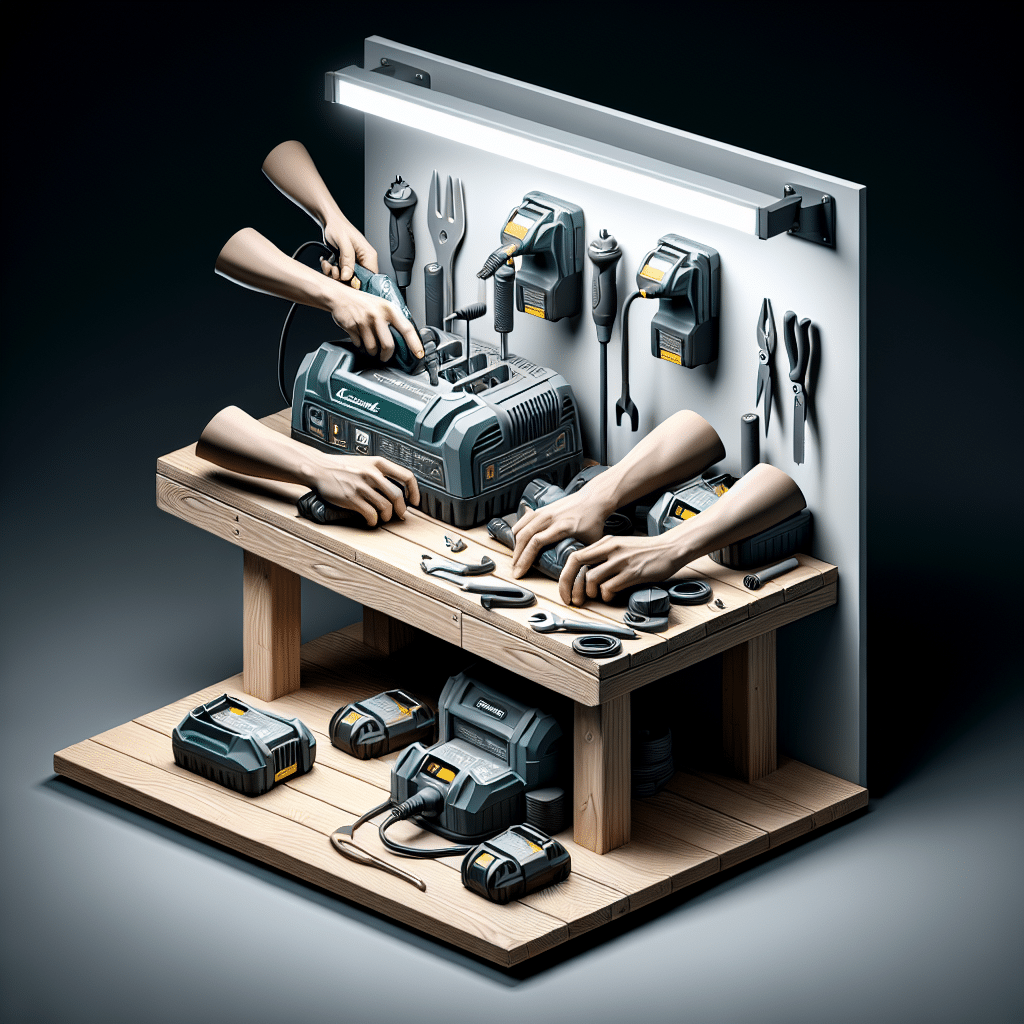 VoltGuard 6500 charger powering multiple Makita tools on an organised bench in a professional UK installer workshop.