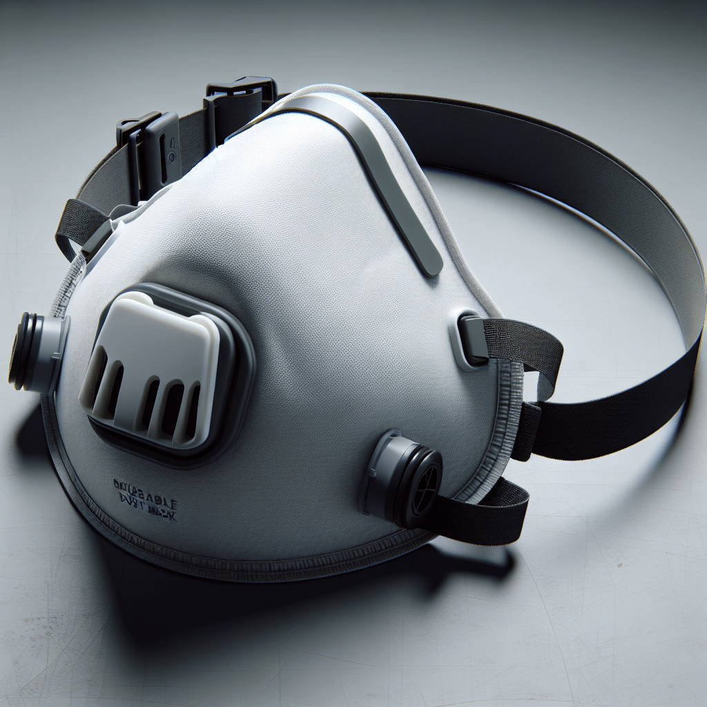 Close-up image of CoreMask reusable dust mask UK with clear view of replaceable filters and ergonomic fit on a neutral surface.