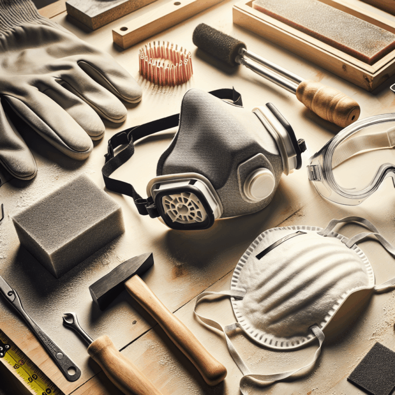 Reusable dust mask and PPE tools on a UK workshop bench, illustrating pre-job mask checklist for DIYers and trades.