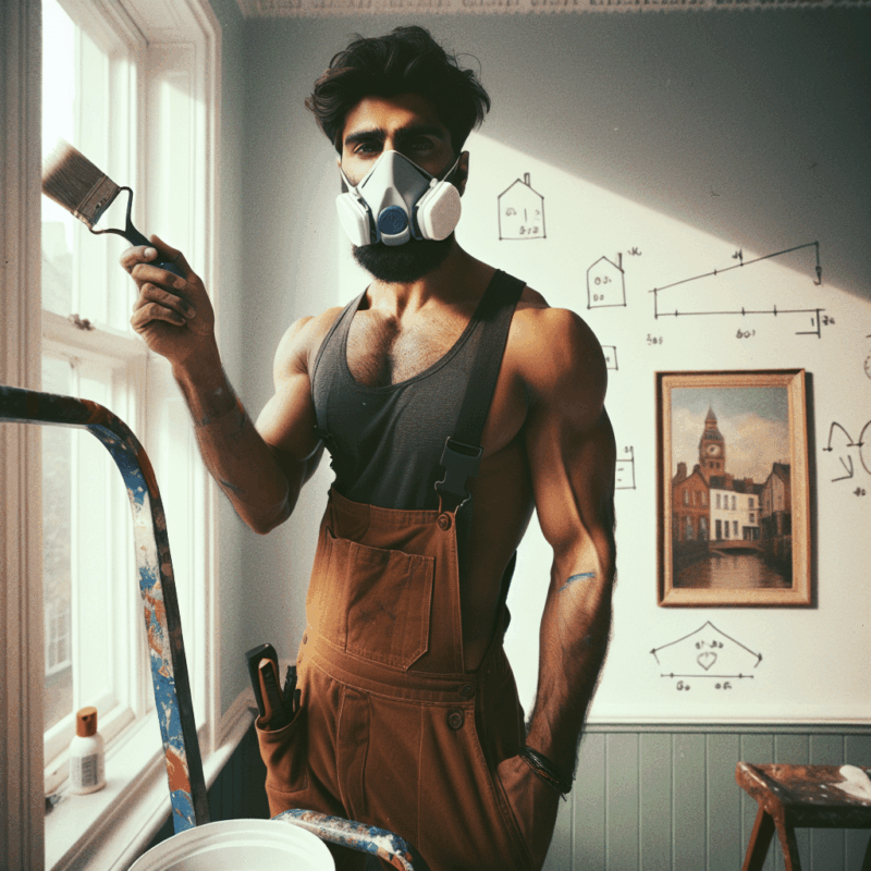 Professional painter wearing a reusable face mask UK, using the Torxup CoreMask indoors while decorating with comfort and protection.