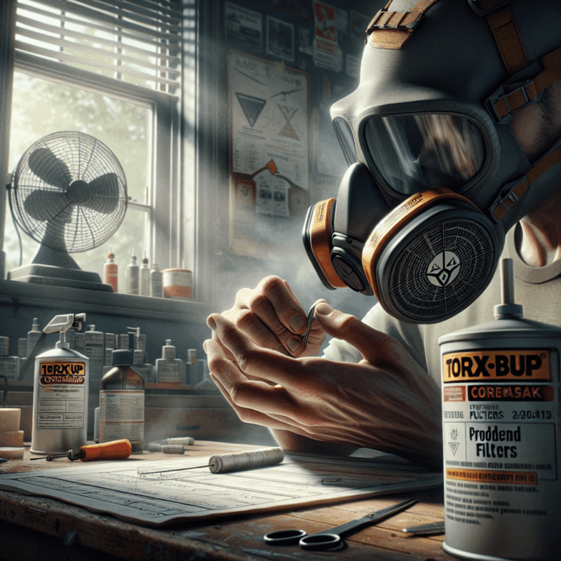 A DIY workspace with ventilation and ProDefend respirator demonstrates safe solvent use with airflow visible through an open window extraction fan.