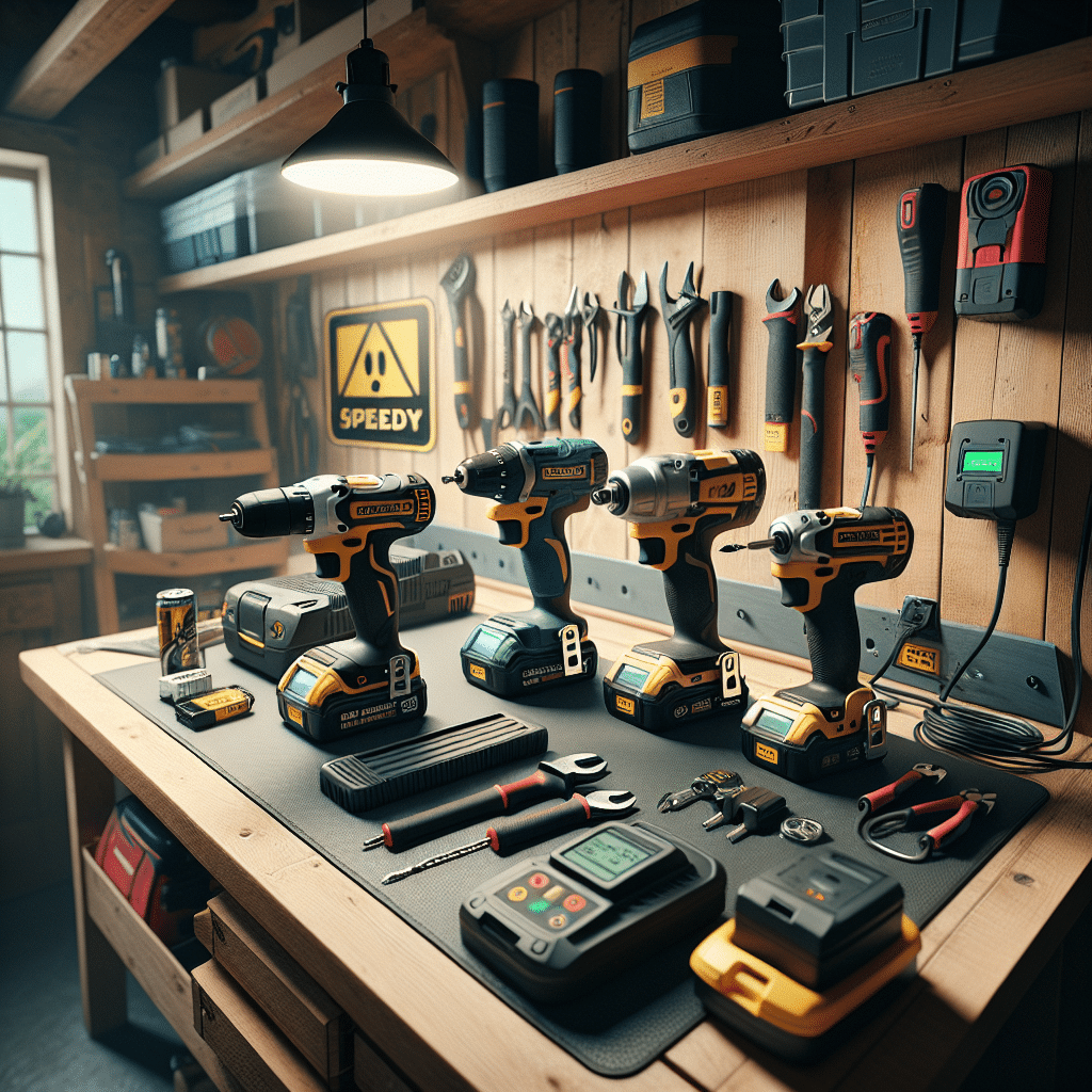 Two chargers side by side — original Makita and third-party — on a neat UK workshop bench with tools, showing third-party Makita charger use.