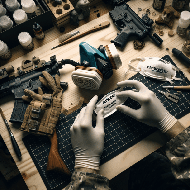 Hands fitting FlowCore and ProDefend filters into a reusable mask on a hobbyist's bench—best resin filters setup for DIY safety.