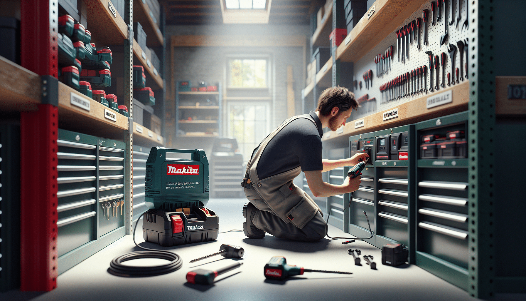 Professional UK workshop showing technician working with smart charger to improve tool longevity and reduce maintenance costs.