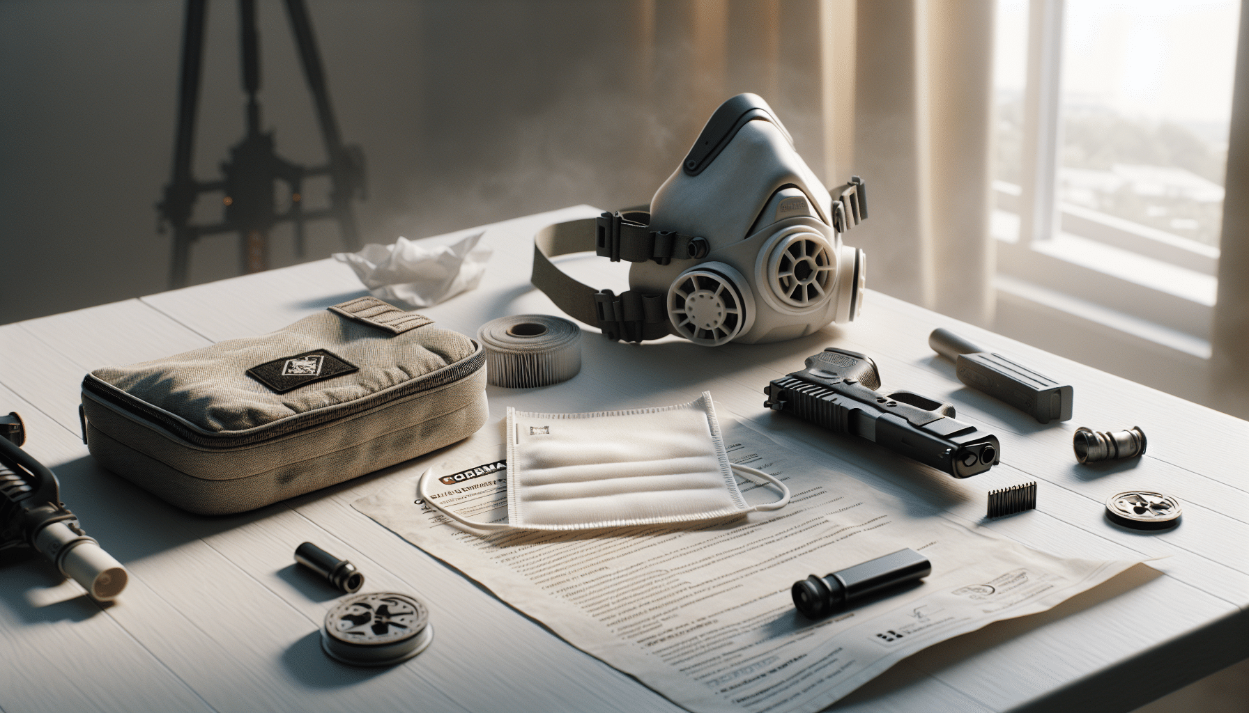 CoreMask disassembled on white surface with filter components visible, representing washable, reusable dust mask for UK users.