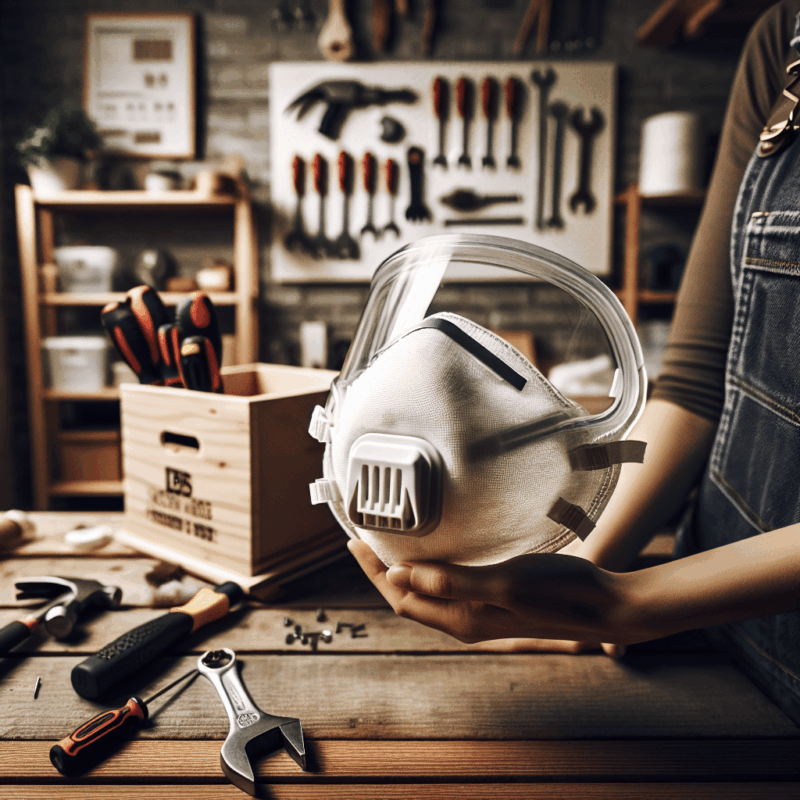 Image illustrating reusable dust mask savings with a Torxup CoreMask versus used disposable masks in a DIY workshop environment.
