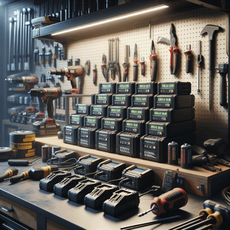 Professional Makita battery chargers with 18V batteries charging on a clean tool bench displaying glowing diagnostic indicators.