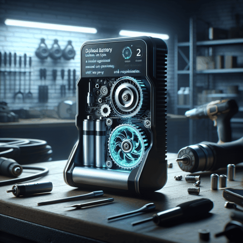 Professional charger with active cooling technology keeping a Makita-style battery cool on a workbench during fast charging.