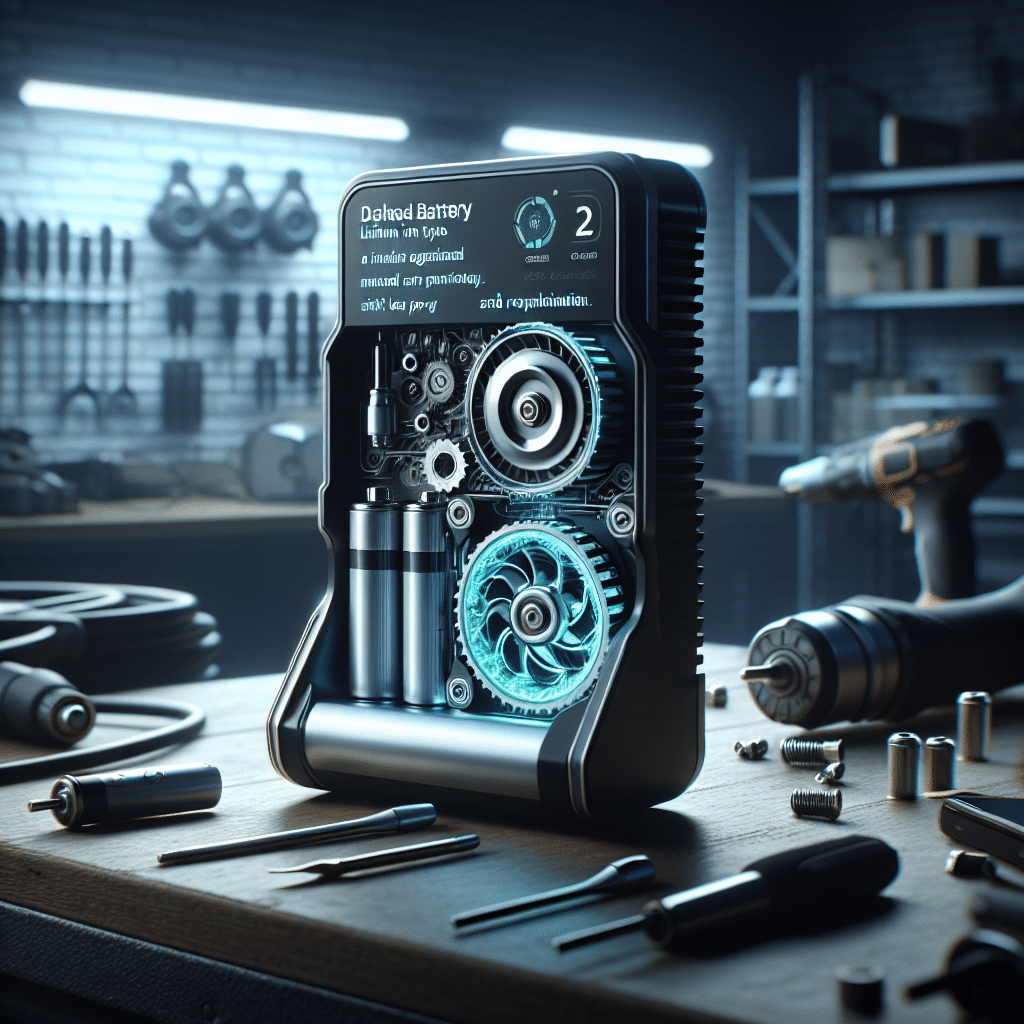 Professional charger with active cooling technology keeping a Makita-style battery cool on a workbench during fast charging.