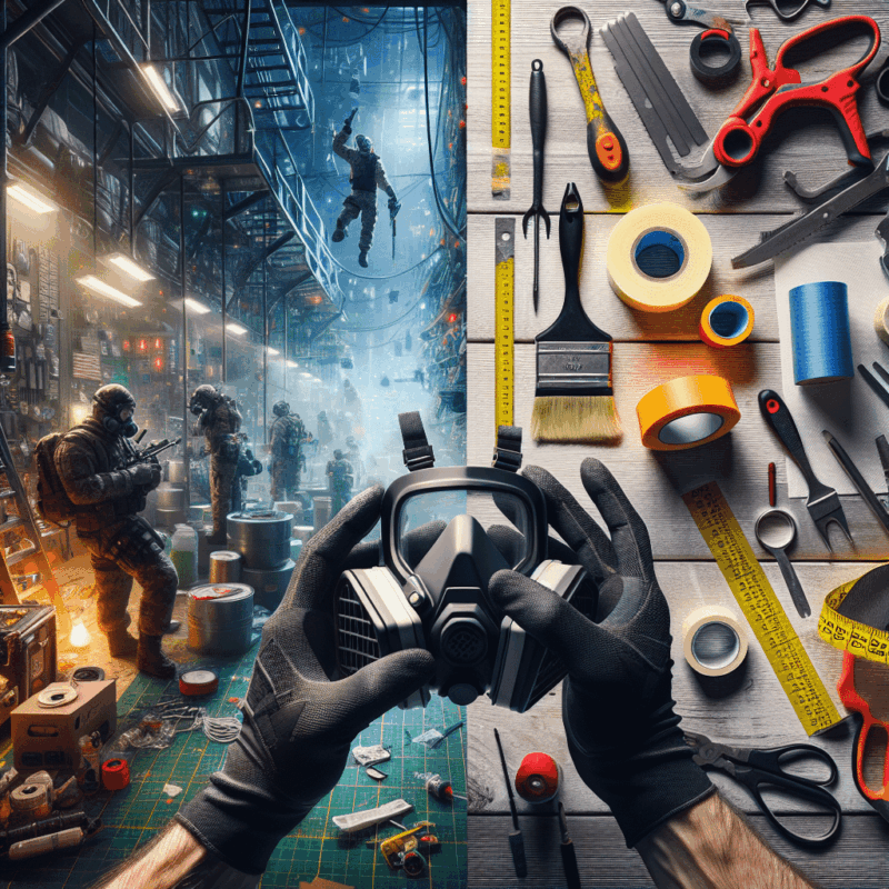 Split scene showing trade dust mask filters—FlowCore in workshop use and ProDefend in DIY painting task for safe respiratory protection.