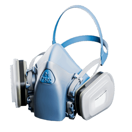 The M 7502 half face respirator, engineered for superior comfort and providing certified respiratory protection for UK tradespeople.