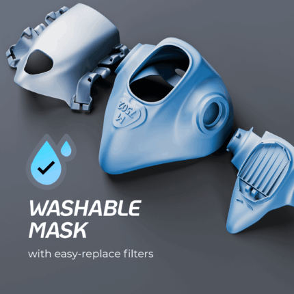 Blue half-face N95 respirator mask with dual cartridges for dust and fume protection