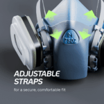 The Coremask M 7502 respirator showcasing its fully adjustable straps, ensuring a secure and comfortable custom fit for any user.